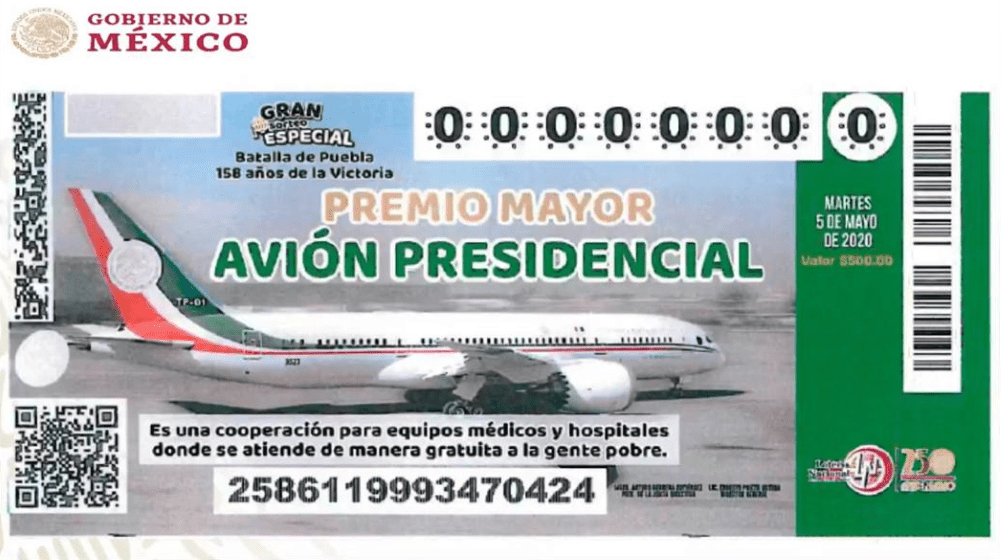 Boleto de Lotería Nacional para rifa Avión Presidencia